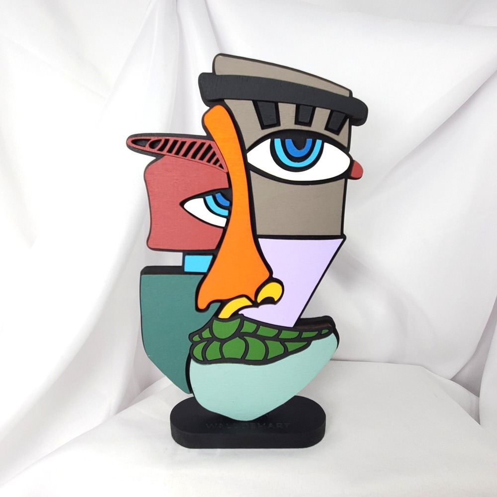 Walldemart Abstract Pop Art Face Wood Sculpture Surrealist Modern Tabletop Art
